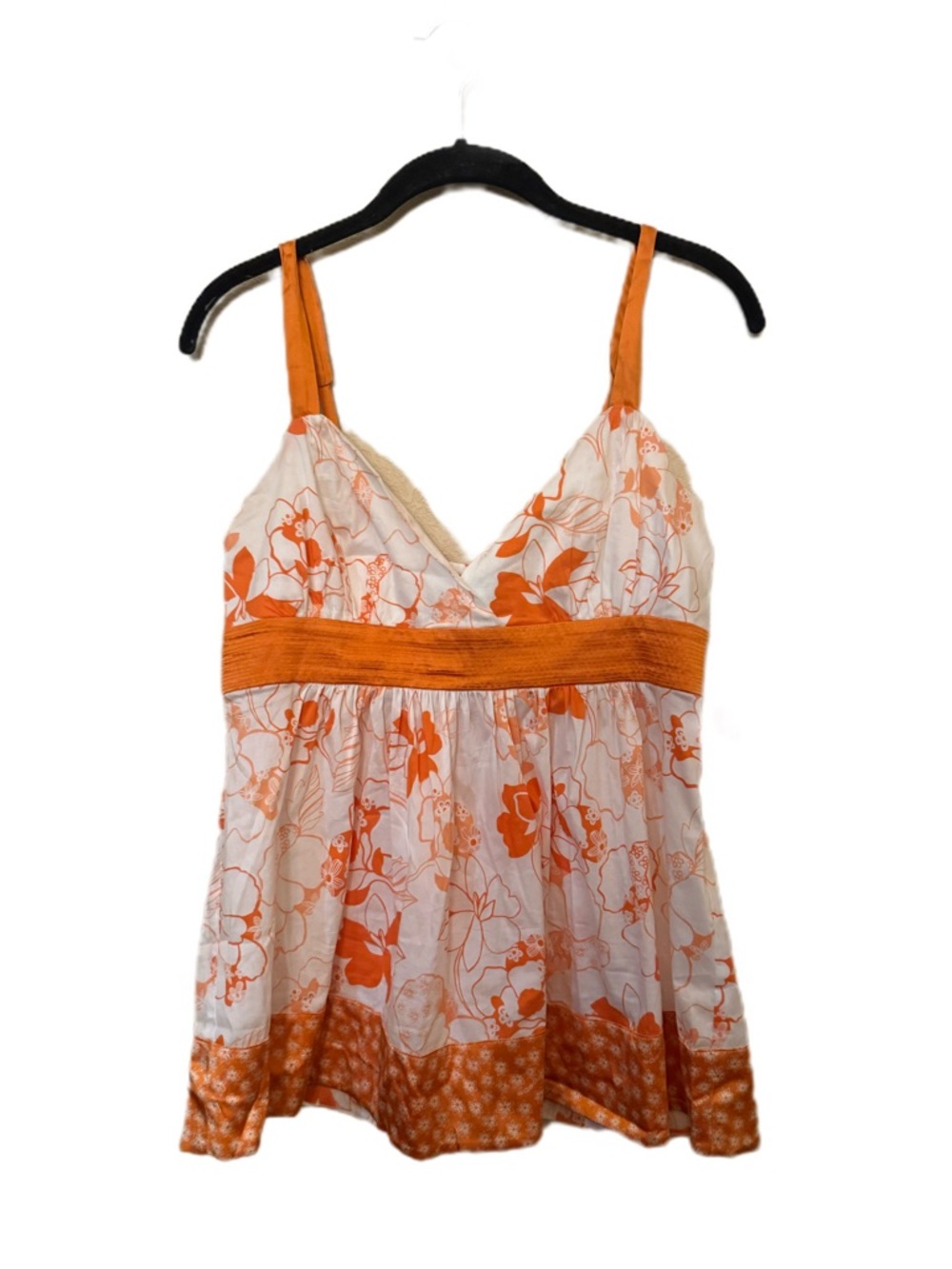 Y2K Bebe Orange Babydoll Floral V-Neck Spaghetti Strap Top